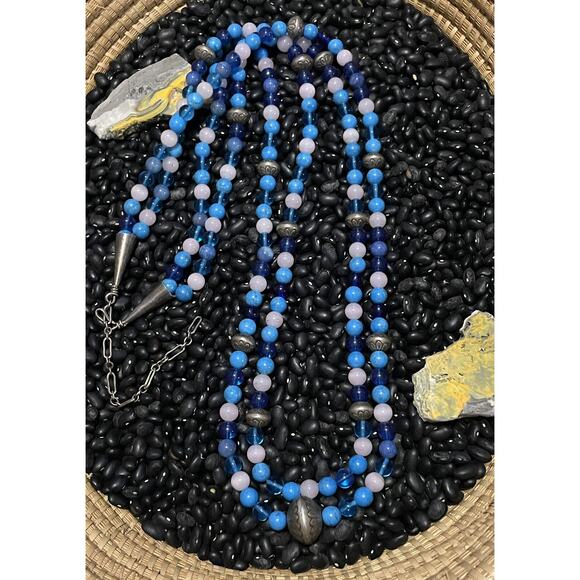 Native Sterling Silver Navajo Pearl Multi-Strand Necklace Multistone Saucers 925 - Picture 1 of 8